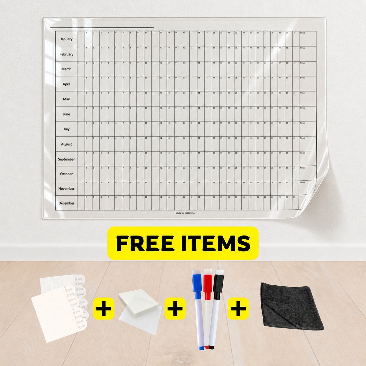 Transparent Reusable Undated Year Annual Wall Calendar Perpetual