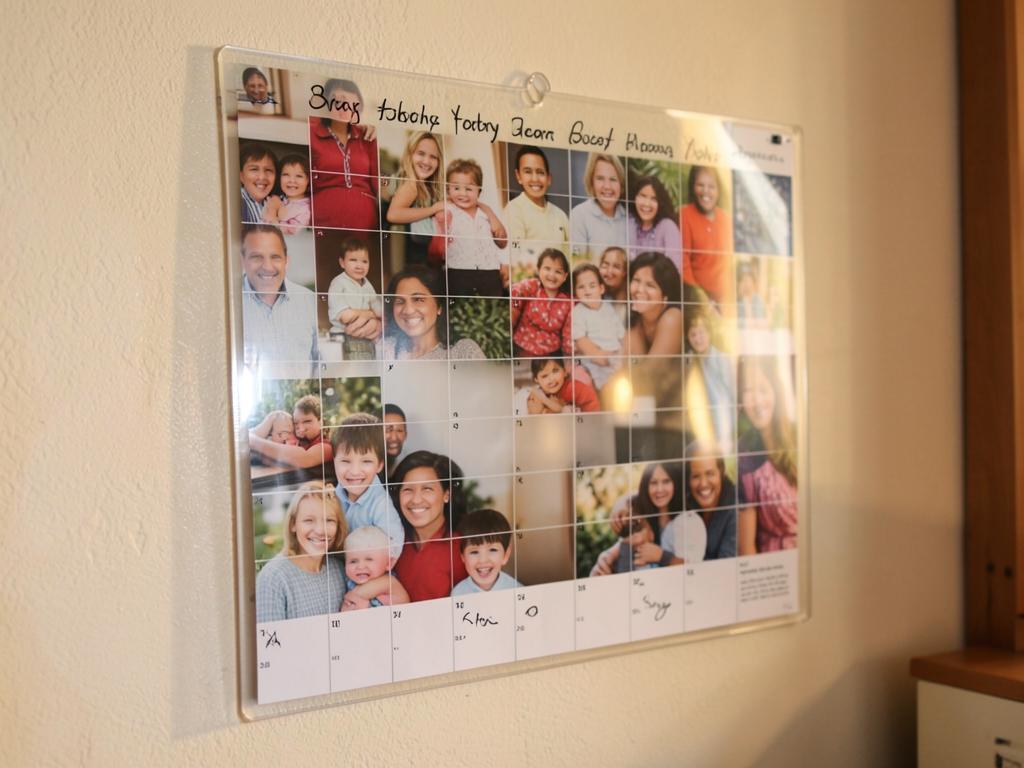 Transparent year planner mounted over a family photo collage