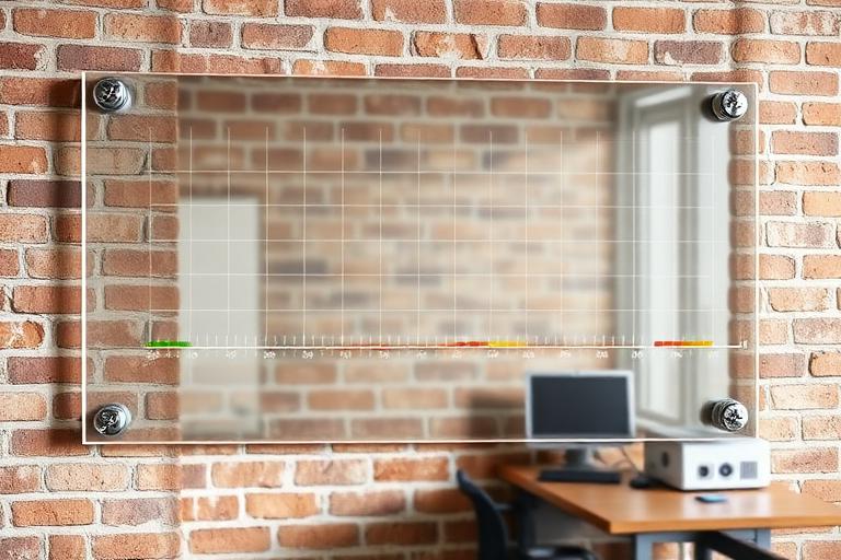 Transparent DayByLife wall planner used as a project milestones — the clear grid shows the wall behind it