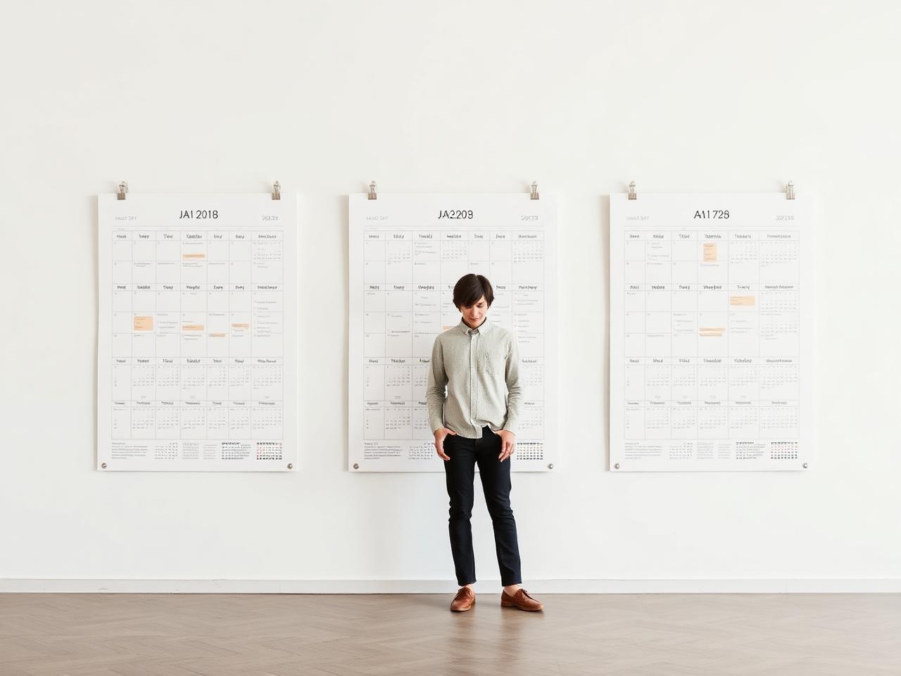 A2, A1 and A0 transparent year planners side by side with a person for scale