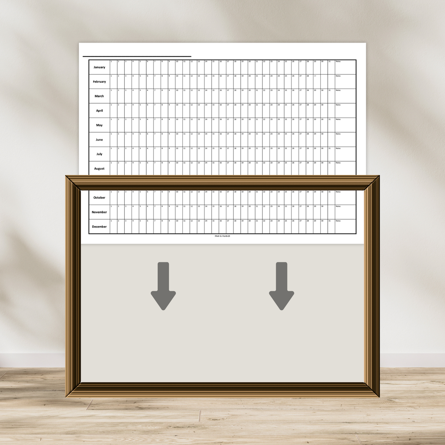 A1/A2/A3 Laminated Reusable Perpetual Year Calendar - Works With Dry Erase Markers 2025 2026