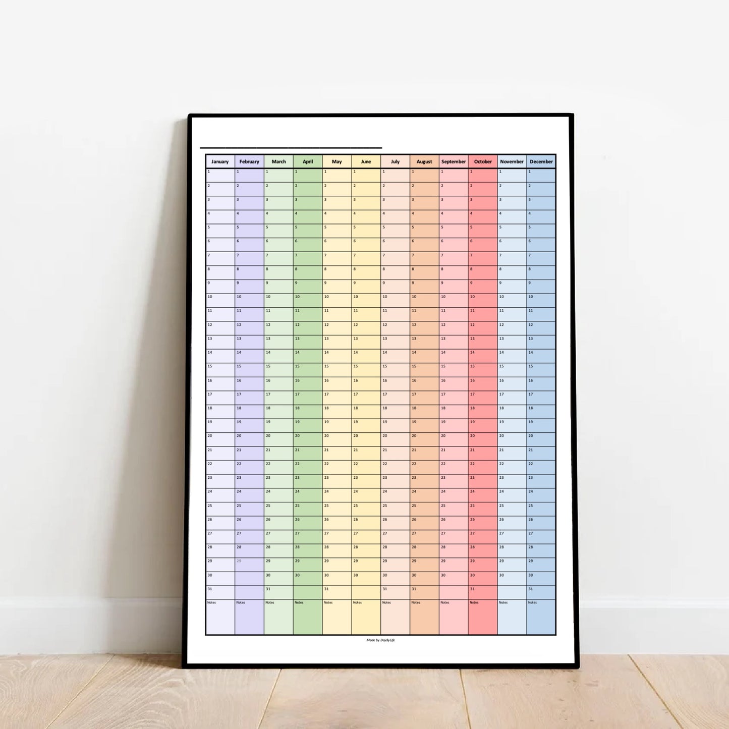 A1/A2/A3 Laminated Reusable Perpetual Year Calendar - Works With Dry Erase Markers 2025 2026