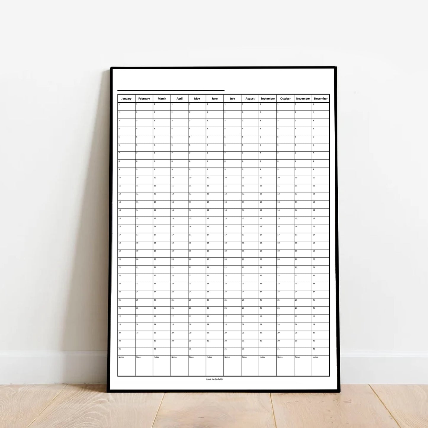 A1/A2/A3 Laminated Reusable Perpetual Year Calendar - Works With Dry Erase Markers 2025 2026