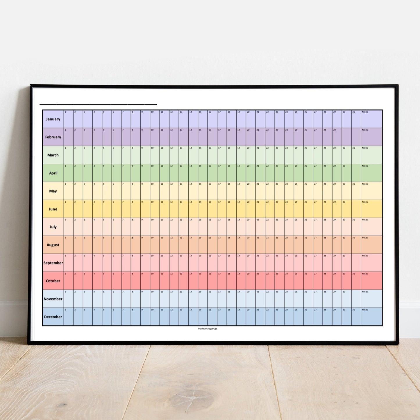 A1/A2/A3 Laminated Reusable Perpetual Year Calendar - Works With Dry Erase Markers 2025 2026