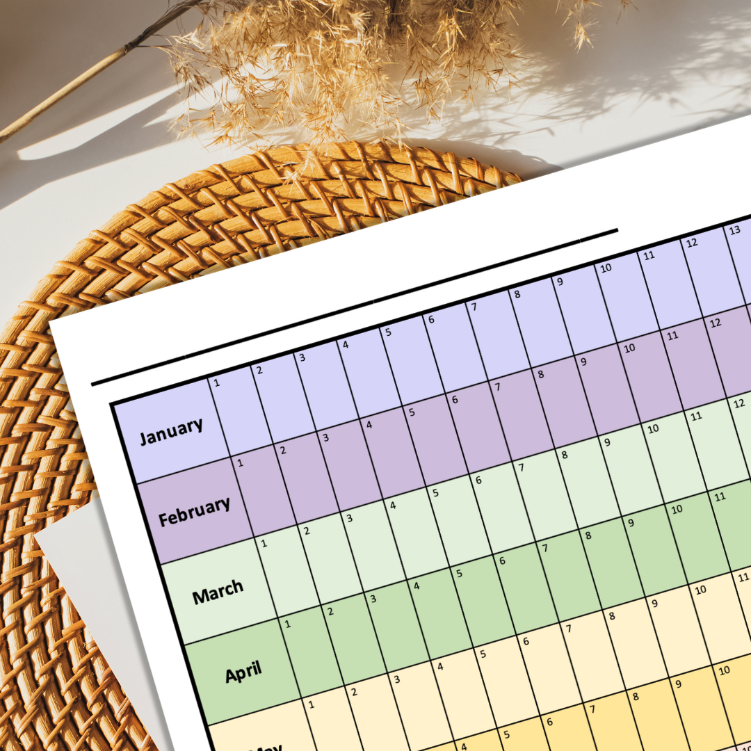 A1/A2/A3 Laminated Reusable Perpetual Year Calendar - Works With Dry Erase Markers 2025 2026