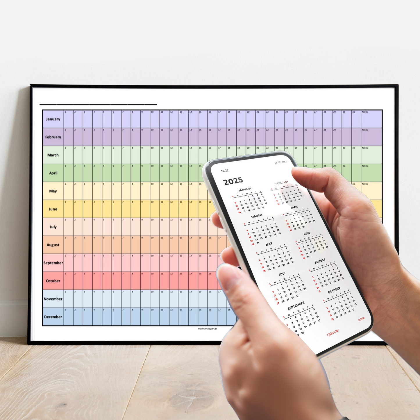 A1/A2/A3 Laminated Reusable Perpetual Year Calendar - Works With Dry Erase Markers 2025 2026